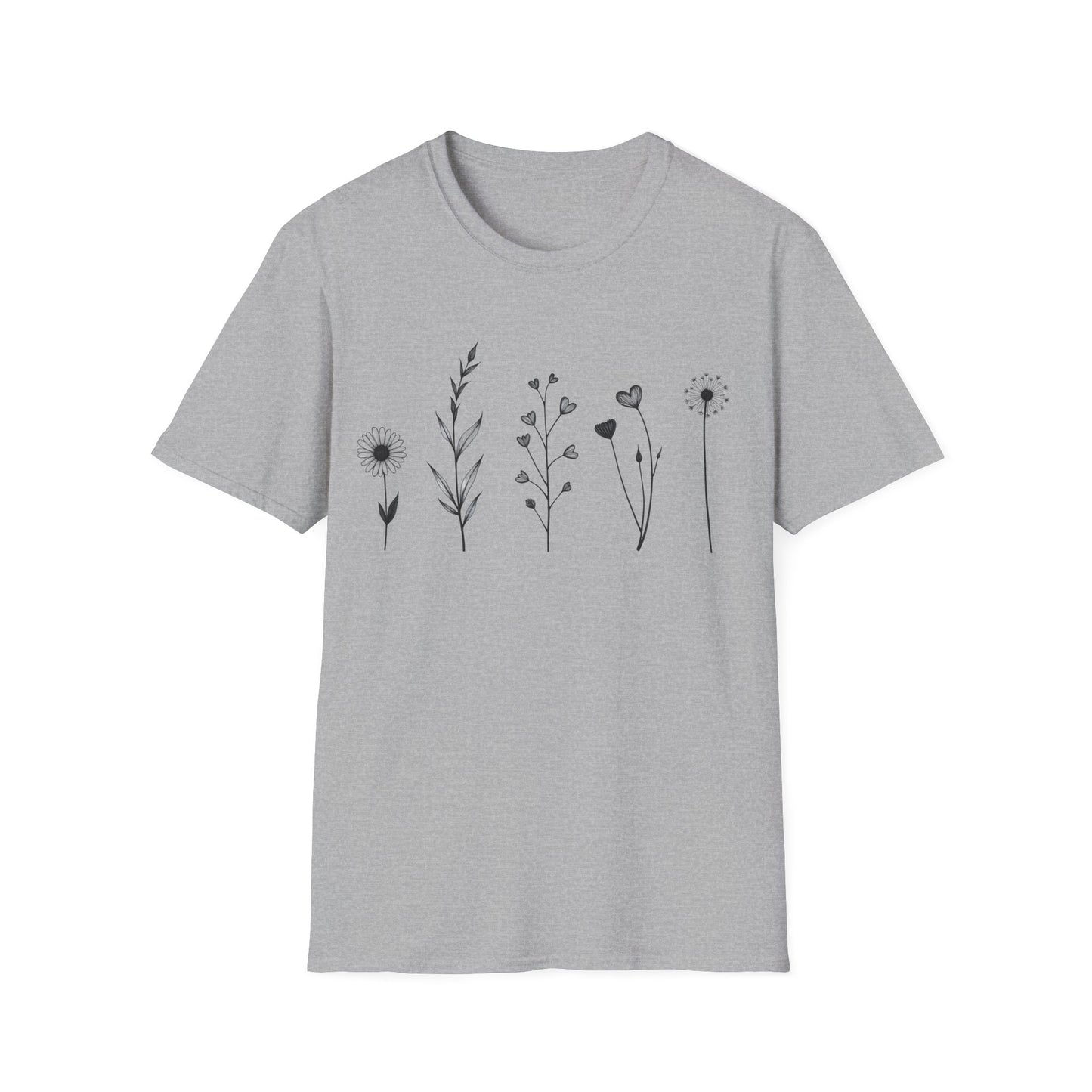 Minimalistic Flowers Line T-Shirt - Botanical Line Art Design