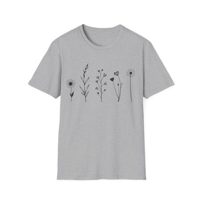 Minimalistic Flowers Line T-Shirt - Botanical Line Art Design