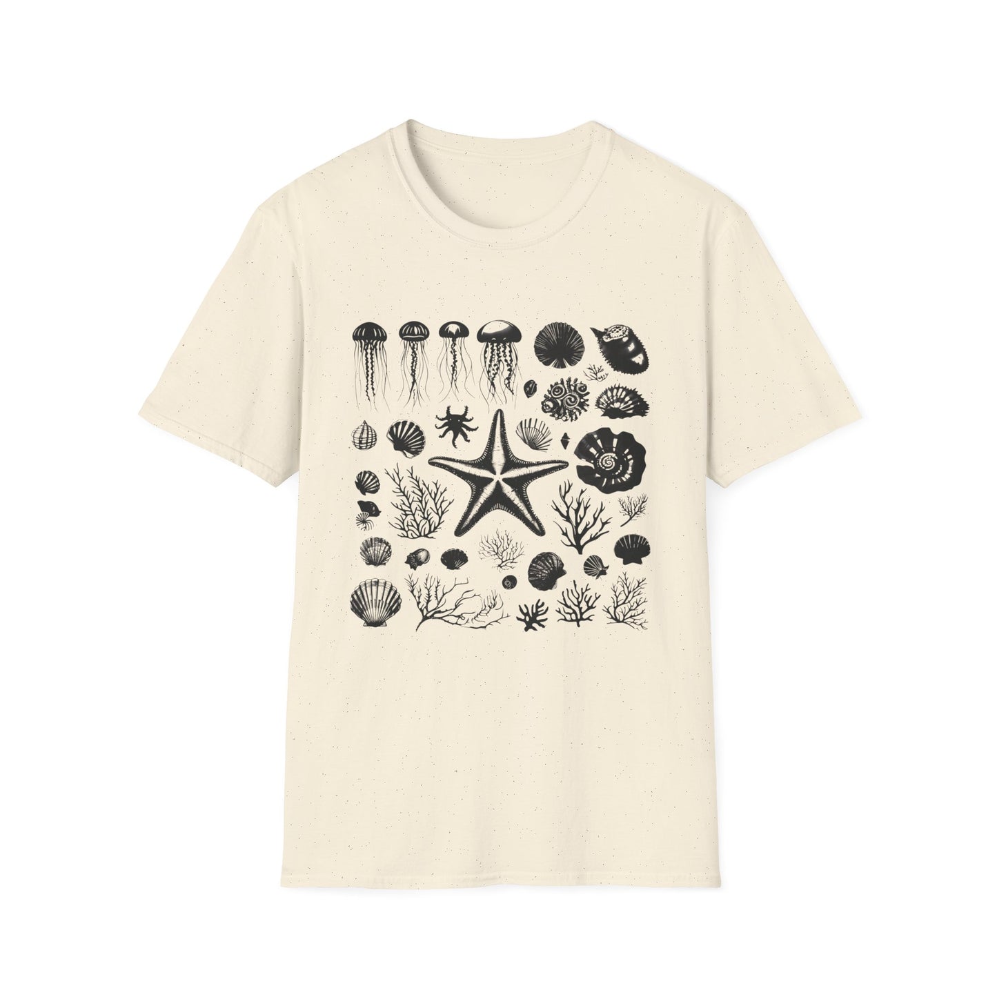 Monochrome Silhouette Grid Marine Creatures T-Shirt