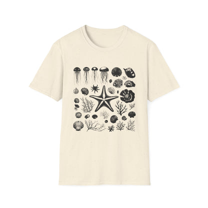 Monochrome Silhouette Grid Marine Creatures T-Shirt