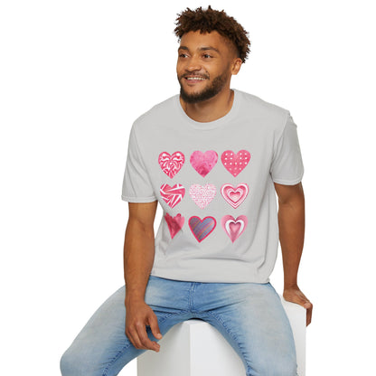 Grid of Different Pink Heart Patterns T-Shirt