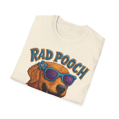 Rad Pooch – Embroidery-Like Style Cartoon Golden Retriever Dog With Floral T-Shirt