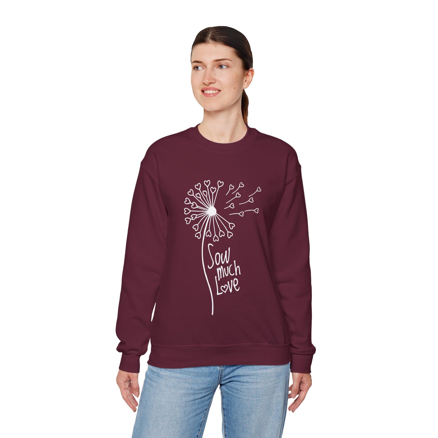 So (Sow) much love - Playful Minimalistic Dandelion with Heart Shapes Sweatshirt