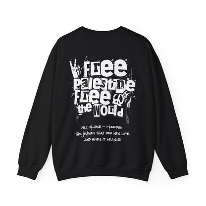 Free Palestine Free The World - Monochrome Graffiti Sweatshirt