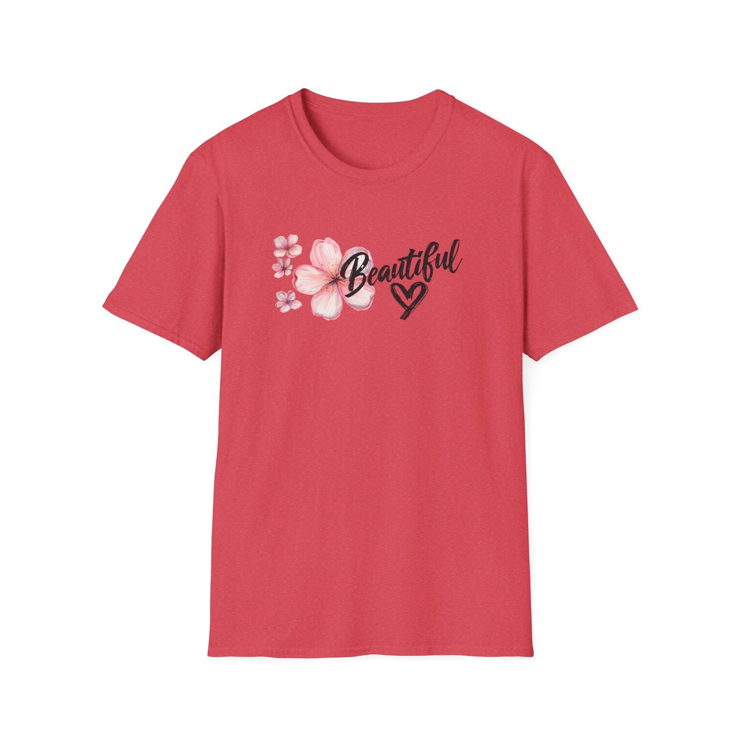 Beautiful T-Shirt - Cherry Blossom Flower with Heart - Brush Style Typography Design