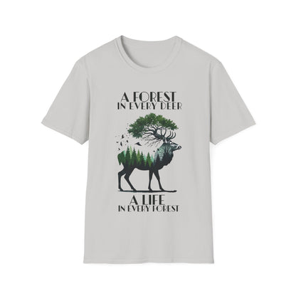 A Forest In Every Deer, A Life In Every Forest  - Forest And Deer Double Exposure Style T-Shirt