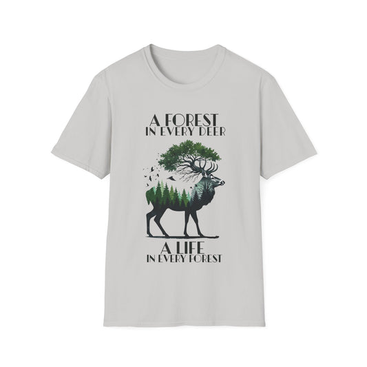A Forest In Every Deer, A Life In Every Forest  - Forest And Deer Double Exposure Style T-Shirt