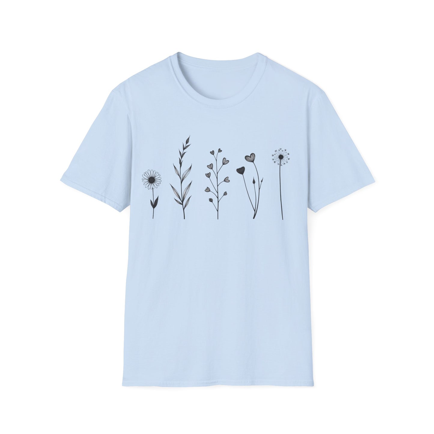Minimalistic Flowers Line T-Shirt - Botanical Line Art Design