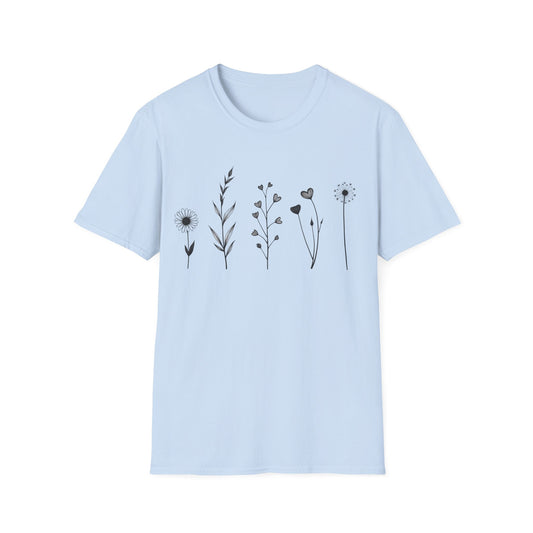 Minimalistic Flowers Line T-Shirt - Botanical Line Art Design