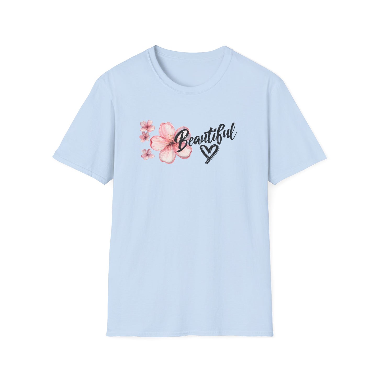 Beautiful T-Shirt - Cherry Blossom Flower with Heart - Brush Style Typography Design