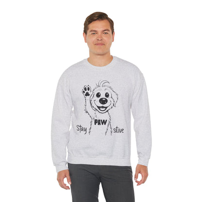 Stay Positive - Cartoon Playful Dog with Paw Raised High Sweatshirt