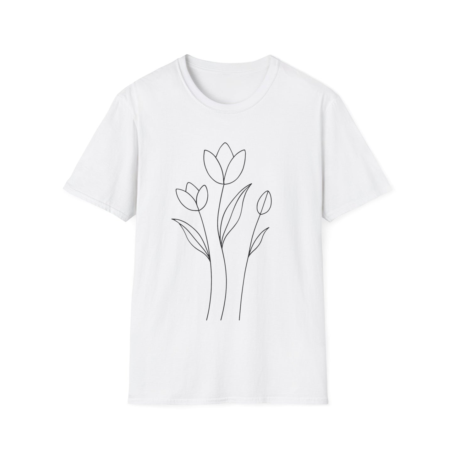 Tulip Outline T-Shirt - Line Art, Minimalistic Floral Design