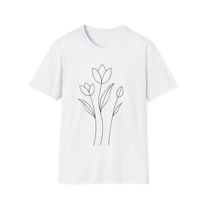 Tulip Outline T-Shirt - Line Art, Minimalistic Floral Design