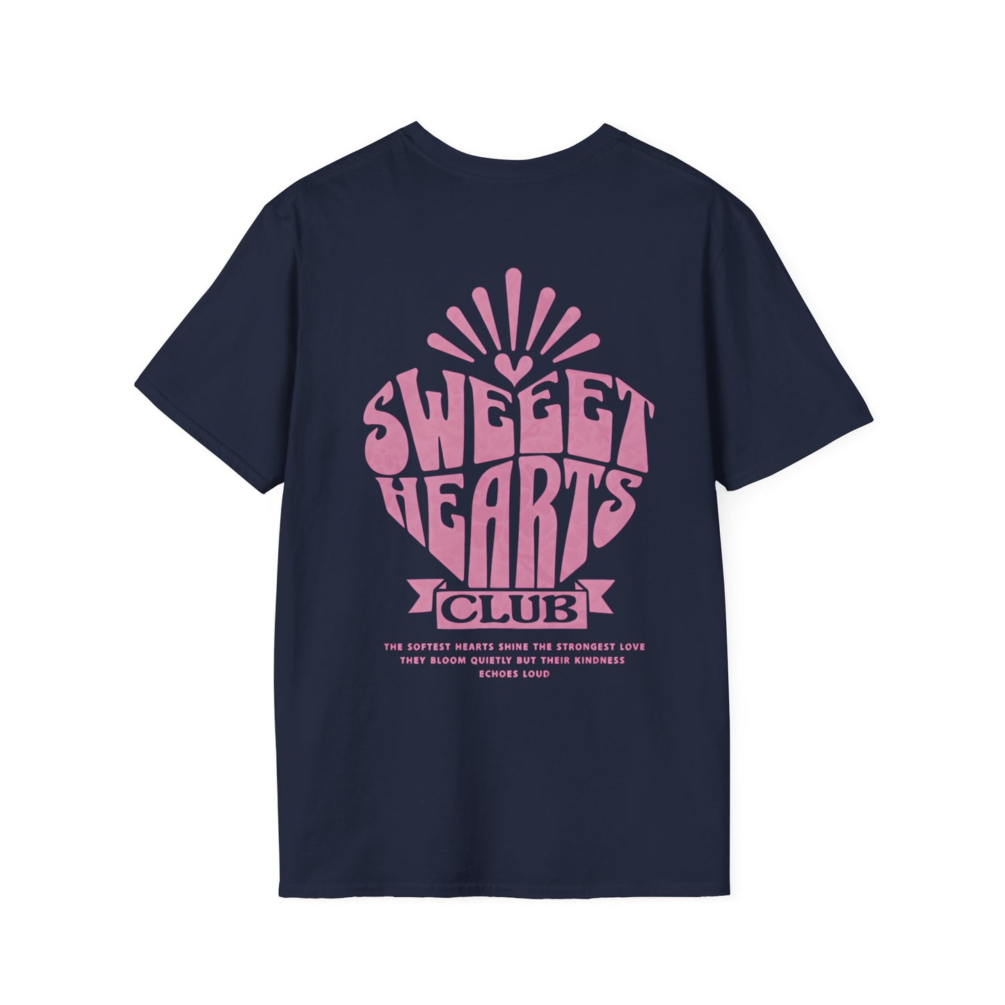 Sweet Hearts Club T-Shirt –  Typography Framed Inside A Heart Frame with Botanical Pattern Front And Back Design
