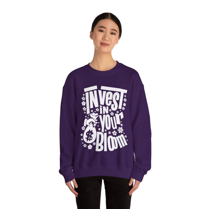 Invest In Your Bloom - Monochrome Floral Typography Sweatshirt