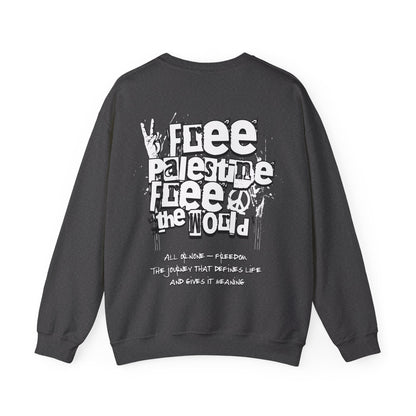 Free Palestine Free The World - Monochrome Graffiti Sweatshirt