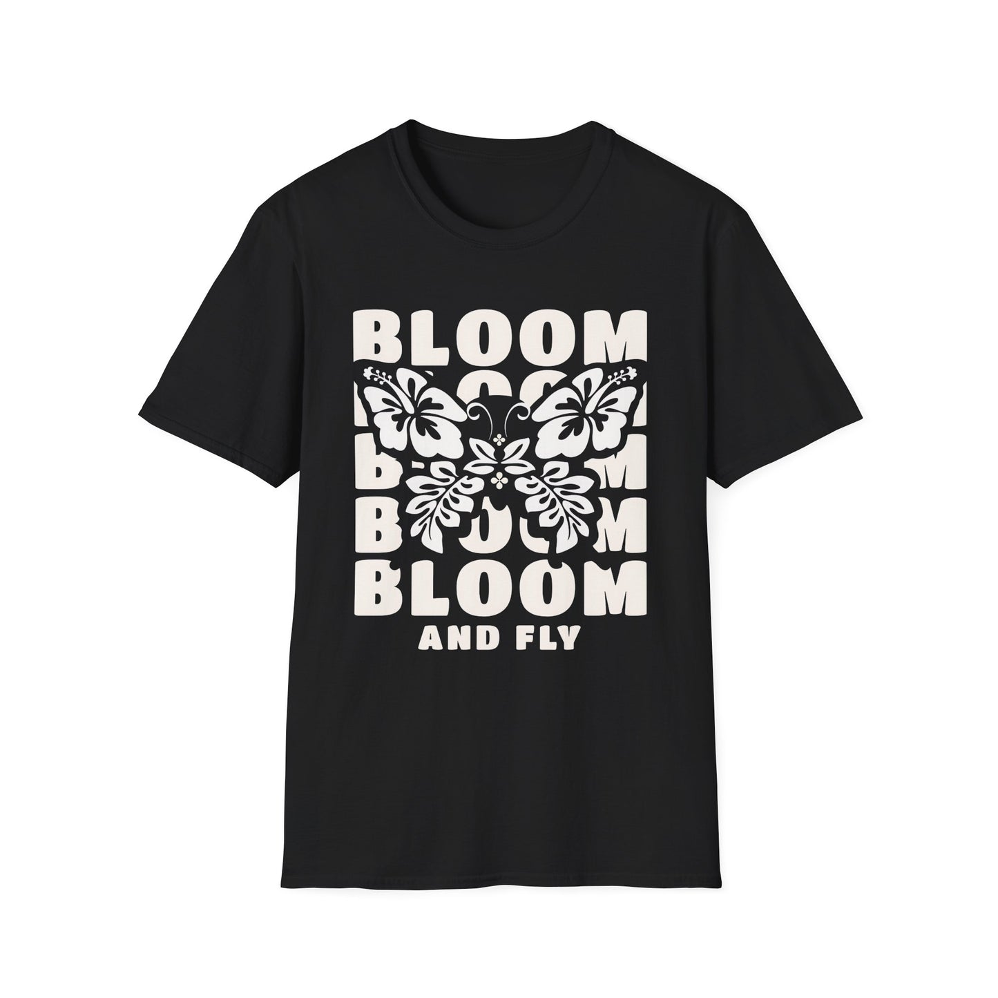 Bloom And Fly - Monochrome Floral Butterfly T-Shirt