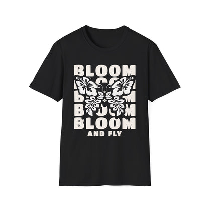 Bloom And Fly - Monochrome Floral Butterfly T-Shirt
