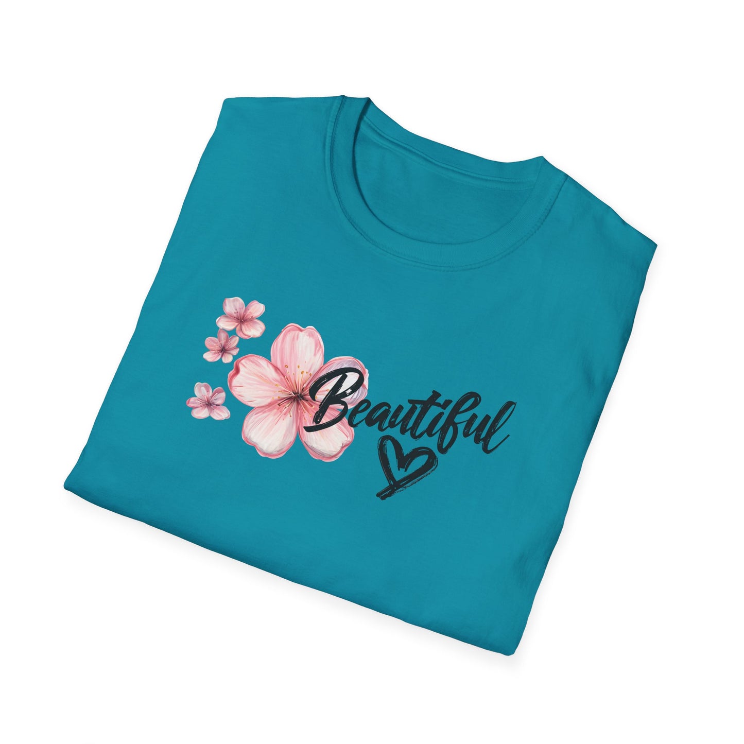 Beautiful T-Shirt - Cherry Blossom Flower with Heart - Brush Style Typography Design