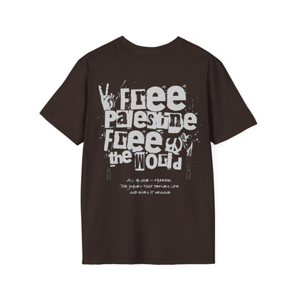 Free Palestine Free The World - Monochrome Graffiti T-Shirt