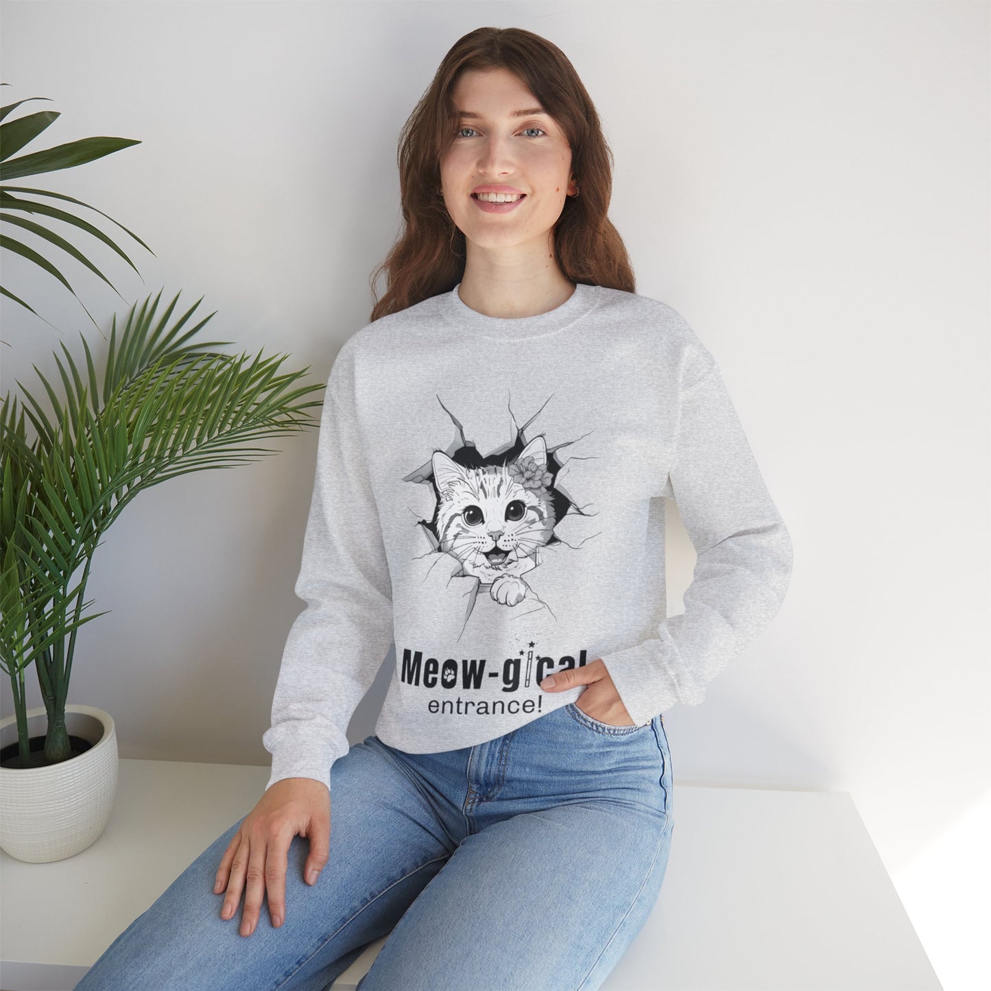 Meow-gical Entrance! - Playful Cute Kitten Breaking through Wall  Sweatshirt