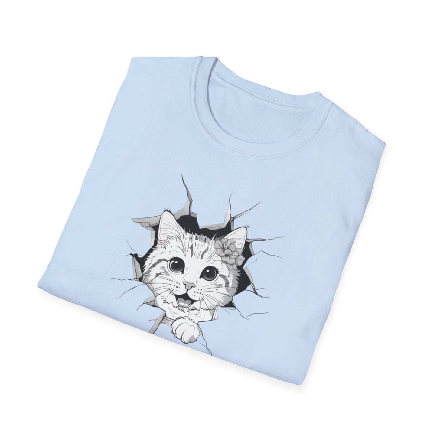Meow-gical Entrance! - Playful Cute Kitten Breaking through Wall T-Shirt