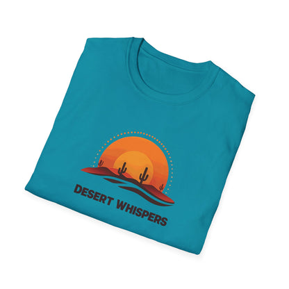 Desert Whispers T-Shirt – Nature Scene with Sunset, Cactus, and Sand Design