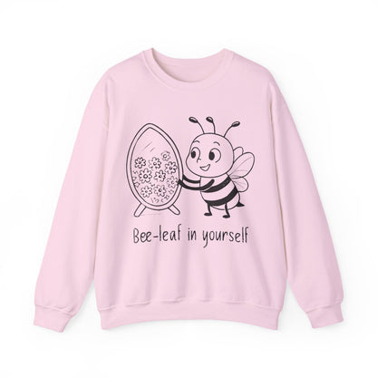 Believe In Yourself  - Chalkboard Playful Bee Gazes into Leaf Mirror Sweatshirt