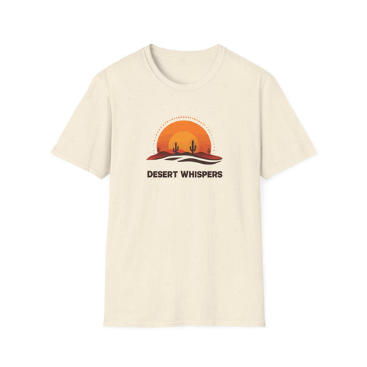 Desert Whispers T-Shirt – Nature Scene with Sunset, Cactus, and Sand Design