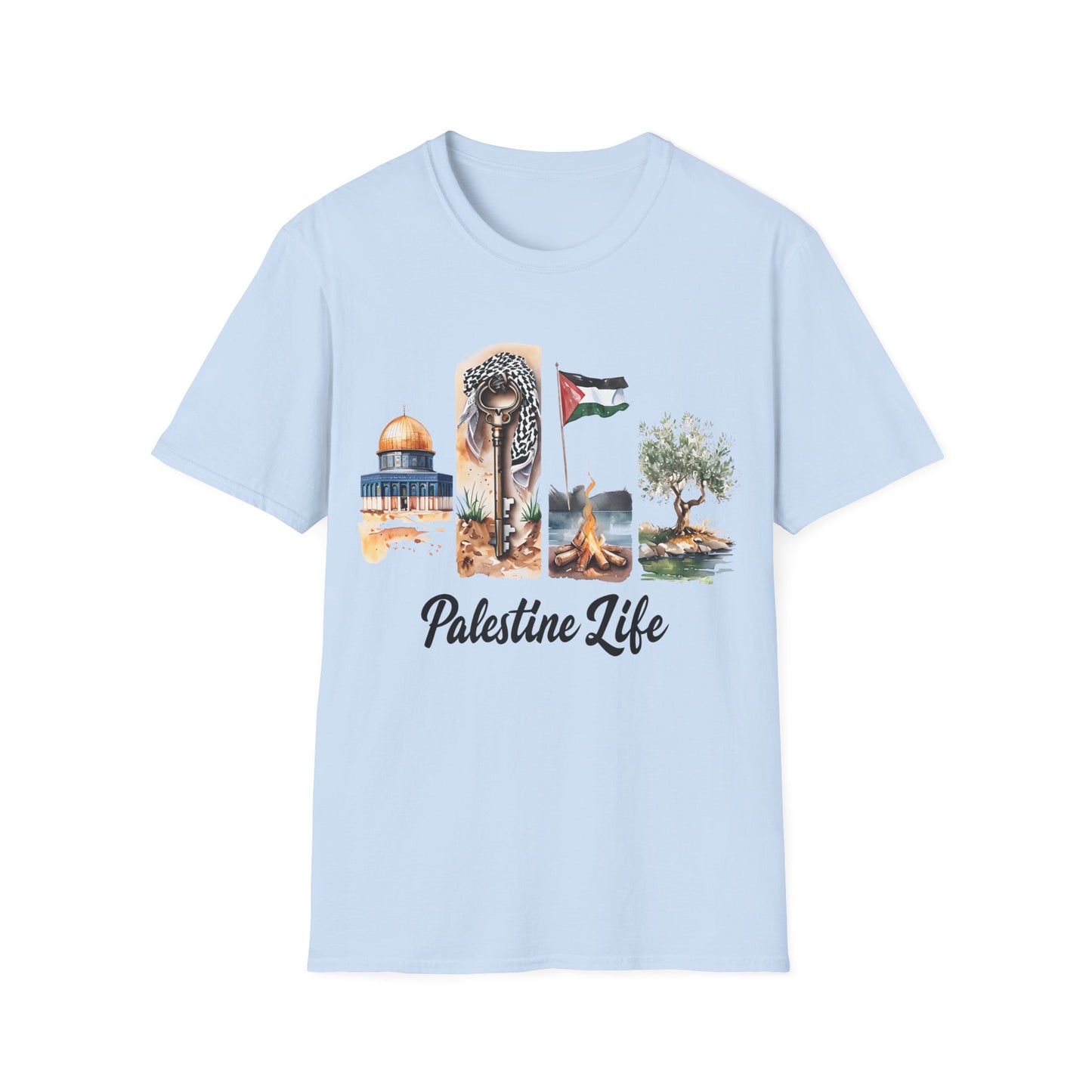 Palestine Life - Watercolor Four Panels of Palestinian Symbols T-Shirt
