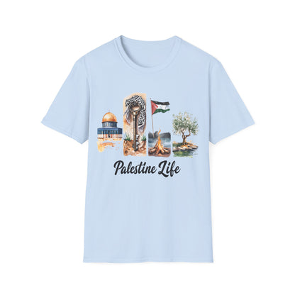 Palestine Life - Watercolor Four Panels of Palestinian Symbols T-Shirt