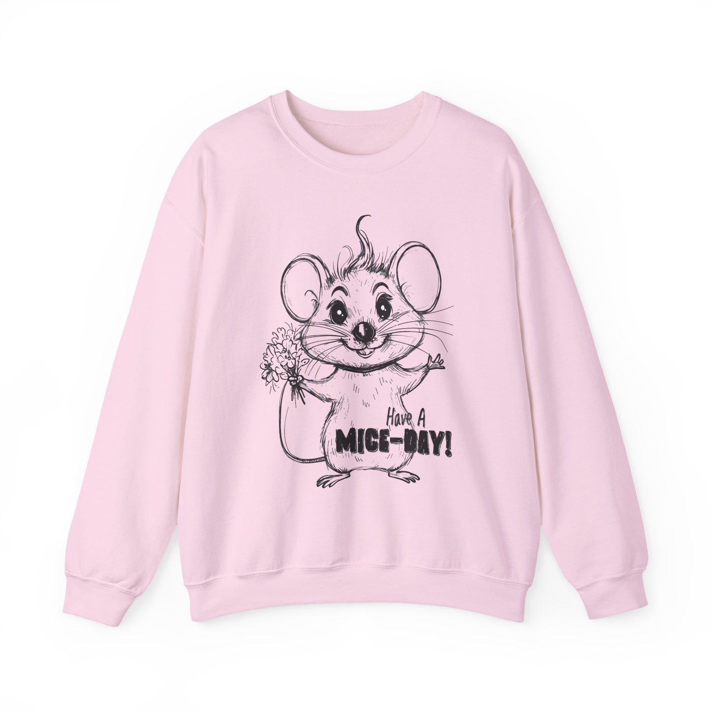 Have A Mice-Day - Playful Mouse Holding Flowers Sweatshirt