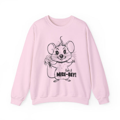 Have A Mice-Day - Playful Mouse Holding Flowers Sweatshirt
