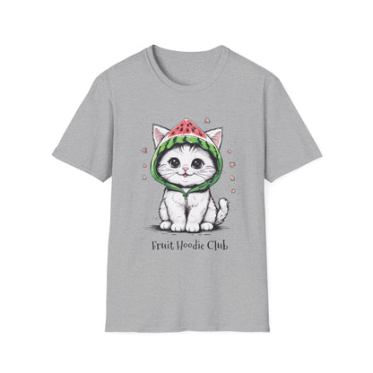 Fruit Hoodie Club T-Shirt - Kitten In A Watermelon Hoodie Design