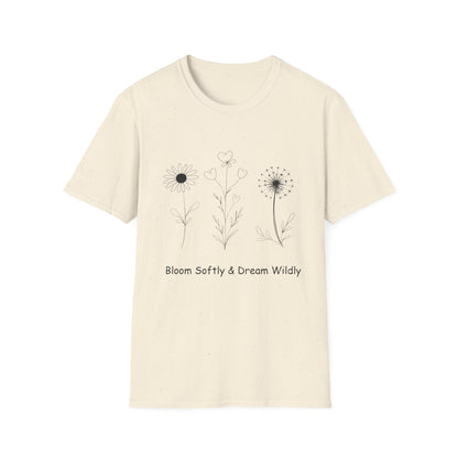 Bloom Softly Dream Widely T-Shirt - Minimalistic Flowers Outline - Botanical Line Art Design