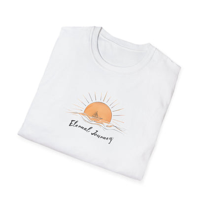Eternal Journey T-Shirt - Minimalist Sun With Sailing Ship - Nature Scene Line Art Design