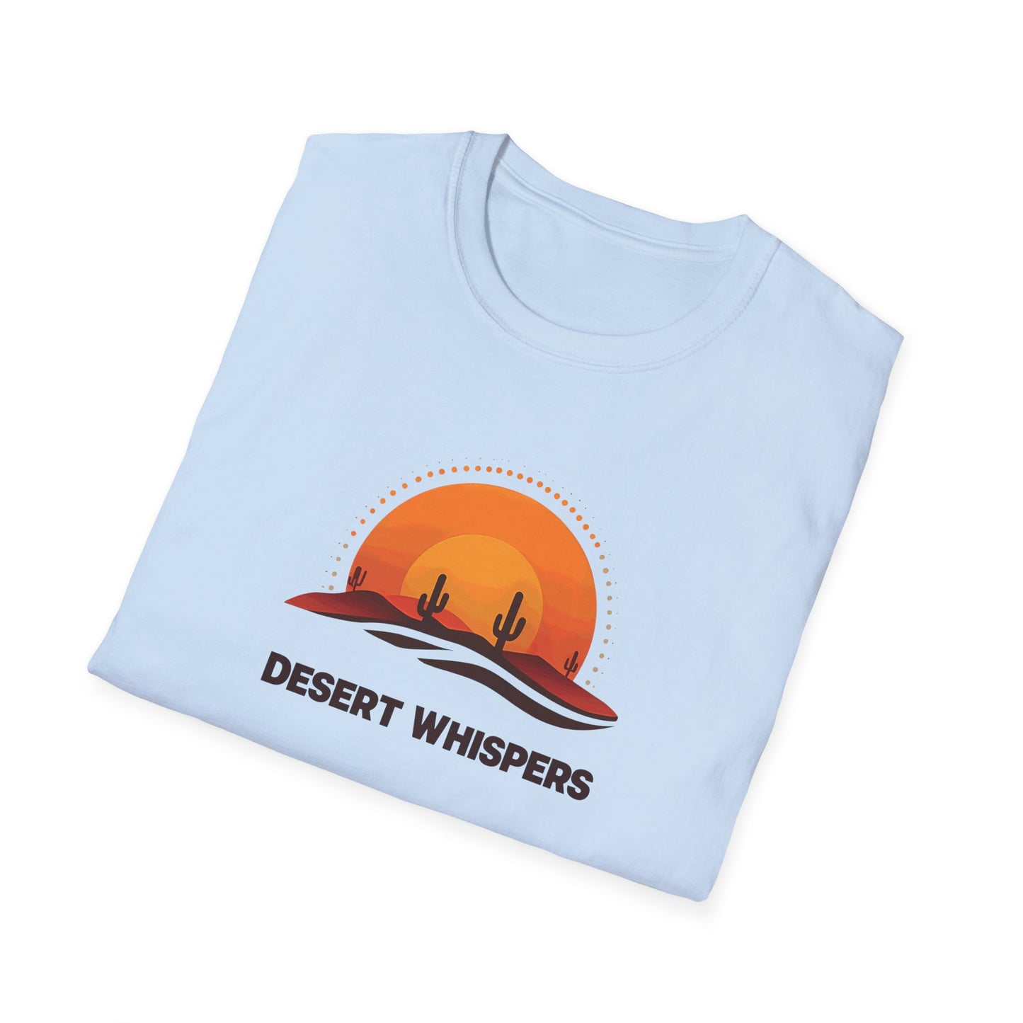 Desert Whispers T-Shirt – Nature Scene with Sunset, Cactus, and Sand Design