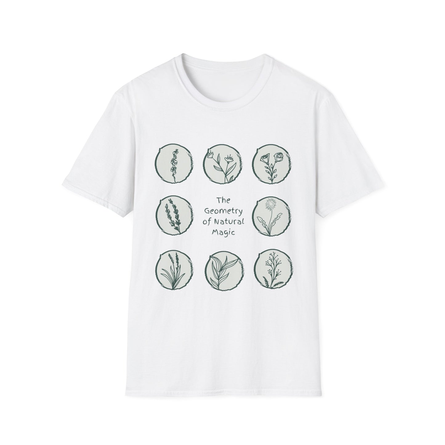 The Geometry of Natural Magic - Minimalistic Floral Grid T-Shirt