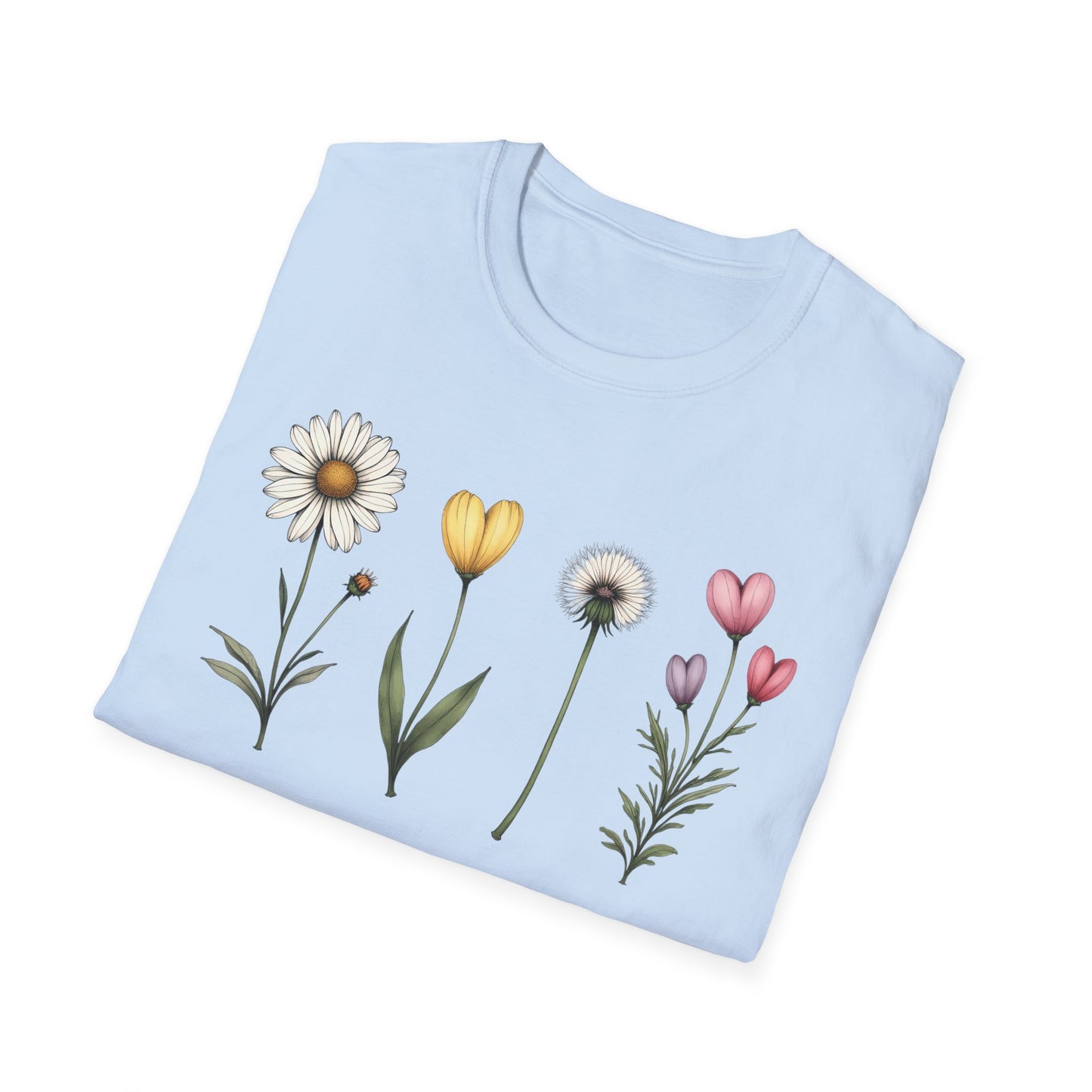 Realistic Floral Line T-Shirt - Colorful Design