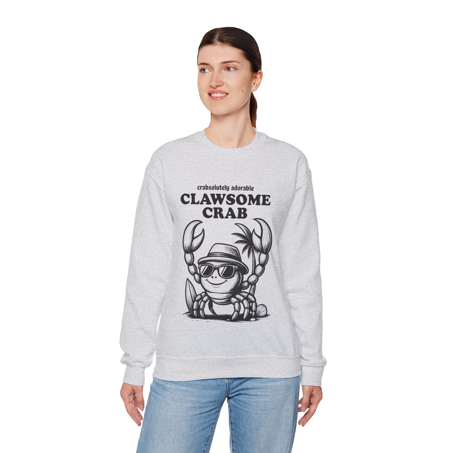 Crabsolutely Adorable Clawsome Crab - Playful Cartoon Crab With Sunglasses And Palm Tree  Sweatshirt