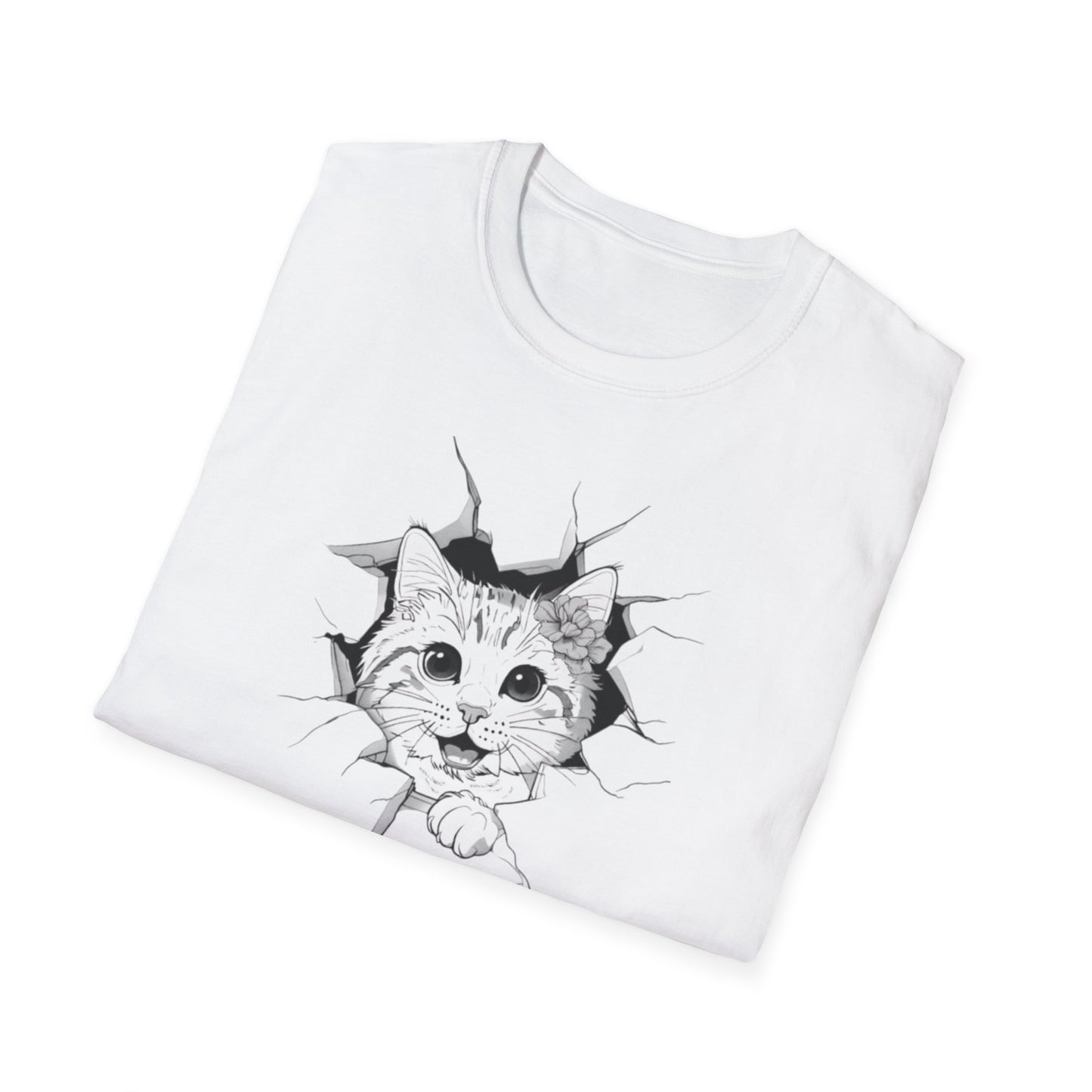 Meow-gical Entrance! - Playful Cute Kitten Breaking through Wall T-Shirt
