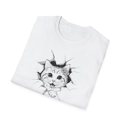 Meow-gical Entrance! - Playful Cute Kitten Breaking through Wall T-Shirt
