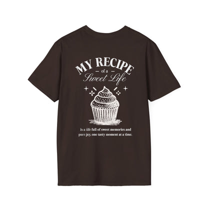 My Recipe of A Sweet Life - Monochrome Cupcake Front and Back Design T-Shirt