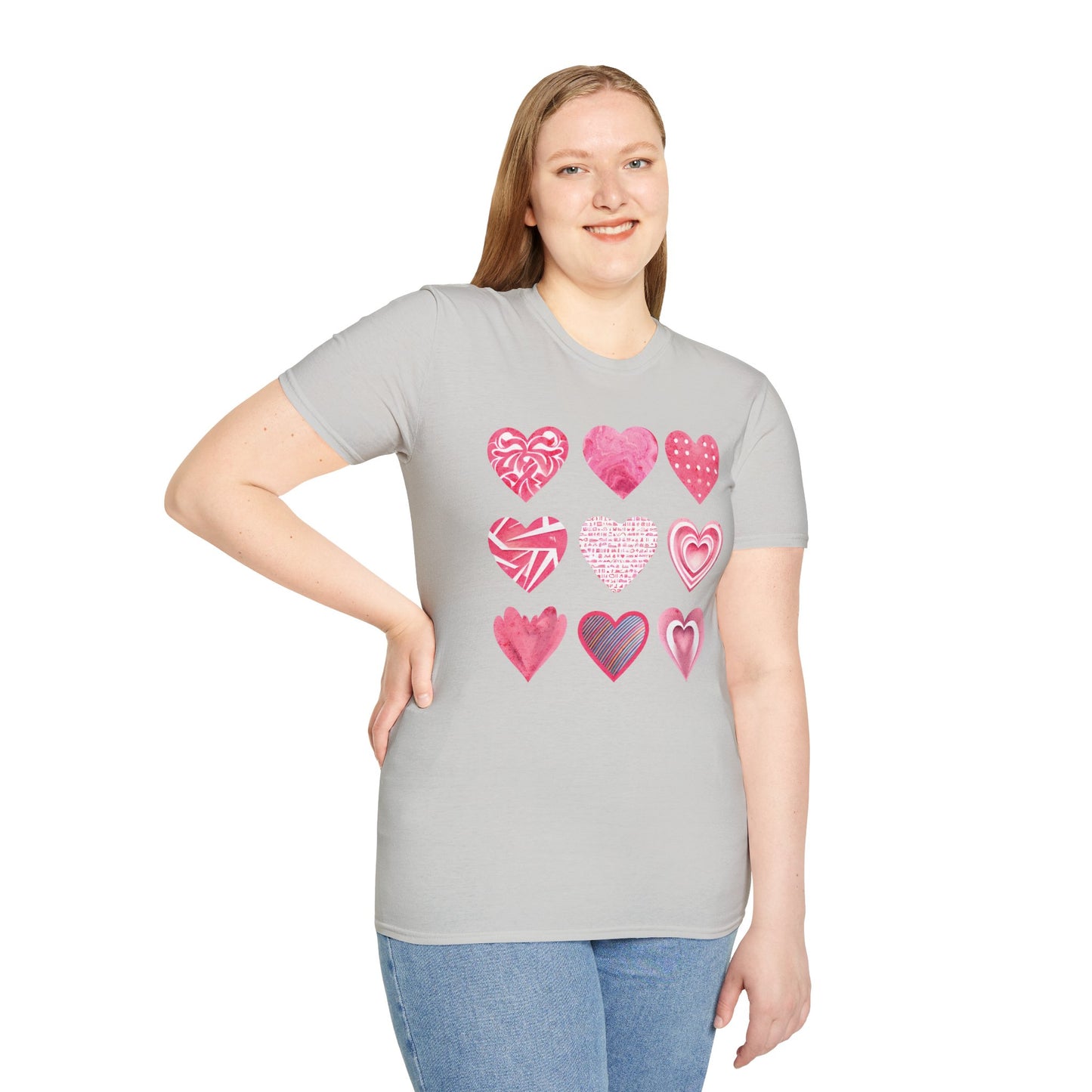 Grid of Different Pink Heart Patterns T-Shirt