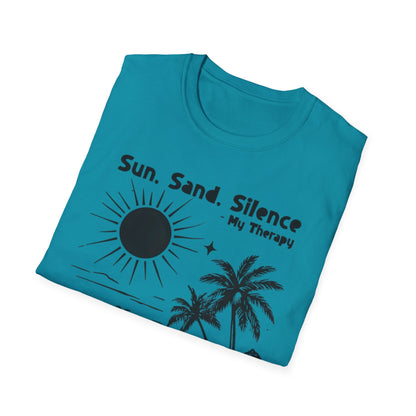 Sun Sand Silence My Therapy - Monochrome Beach Landscape T-Shirt