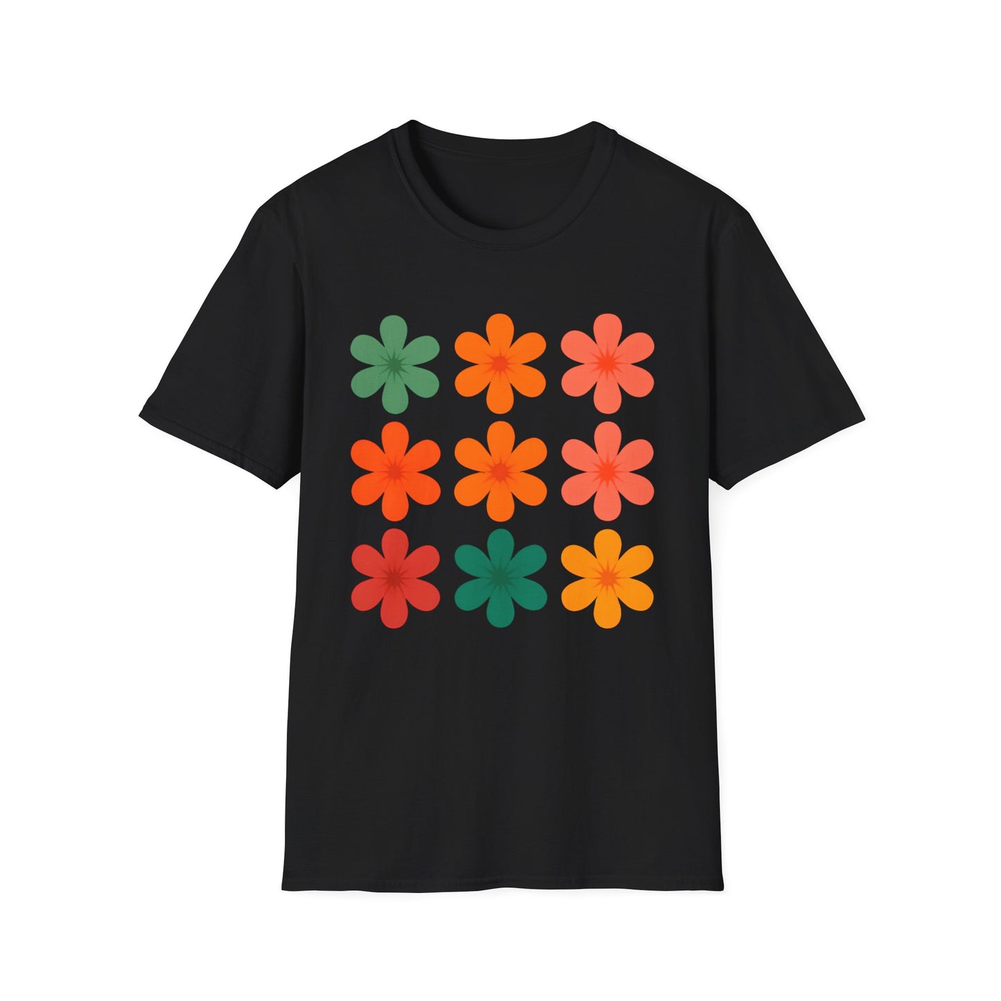 Vibrant Grid Flowers T-Shirt