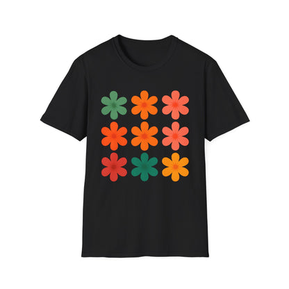 Vibrant Grid Flowers T-Shirt