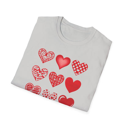 Grid of Different Red Heart Patterns T-Shirt