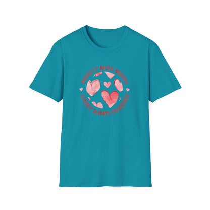 Perfect? Never Needed! Loved? Always Deserved!  - Logo Style Watercolor Hearts Pattern T-Shirt