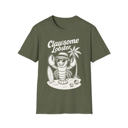 White Retro Clawsome Lobster T-Shirt - Lobster with Sunglasses Enjoying Beach Design